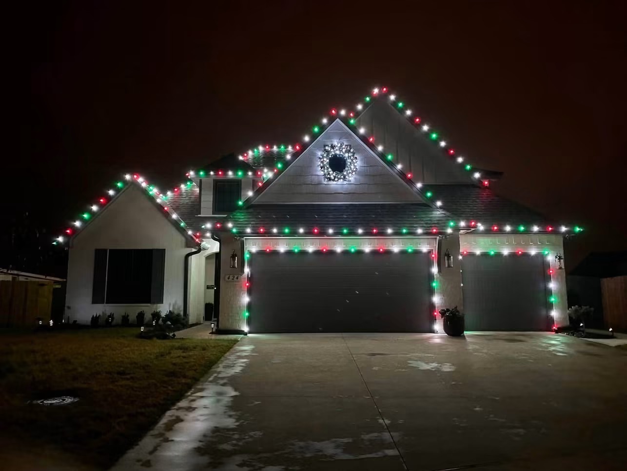 Warm Christmas lights decorating a home